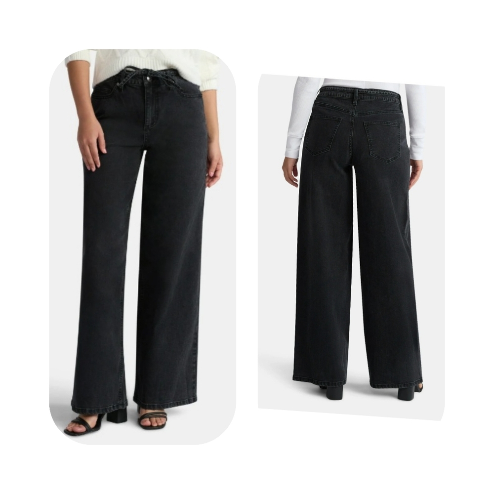 Madden NYC Women's Denim Tie Belt Jeans, 32" Inseam, Size 6